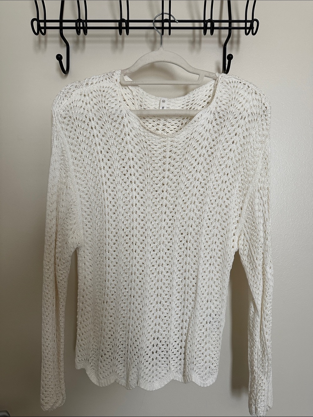 Women's Open-Knit Crewneck Sweater in White